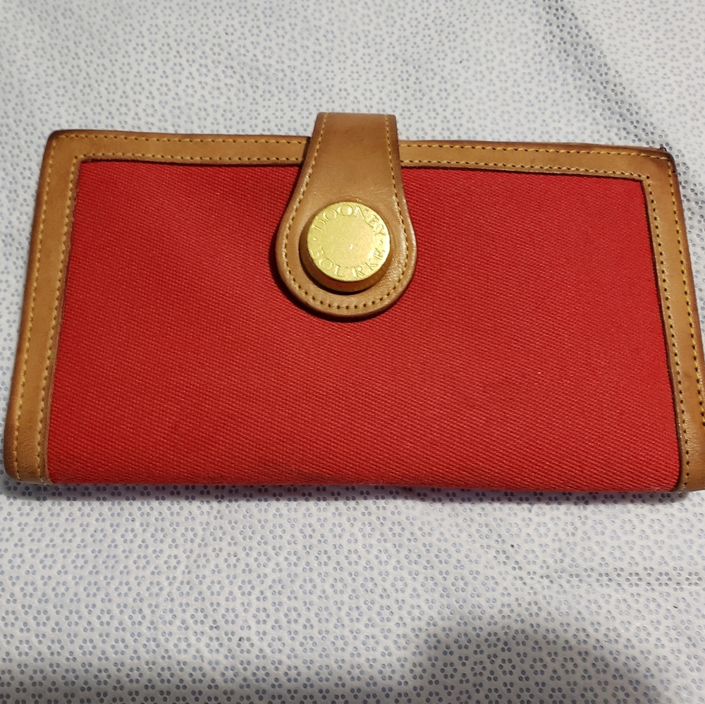 Dooney & Bourke Red Gold Wallet Checkbook Holder Cover Used